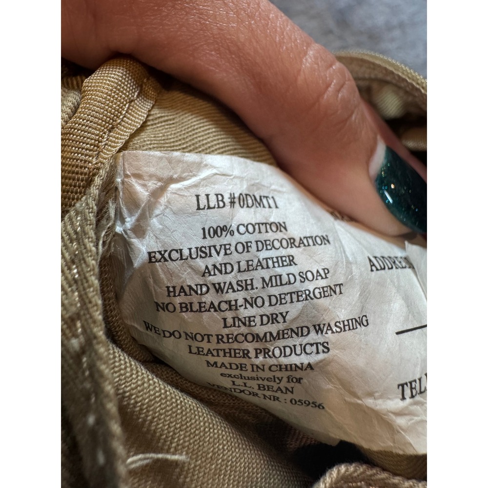 L.L. Bean Canvas Leather Trim Crossbody Bag OS Khaki Magnetic Flap Pocket - Picture 4 of 8